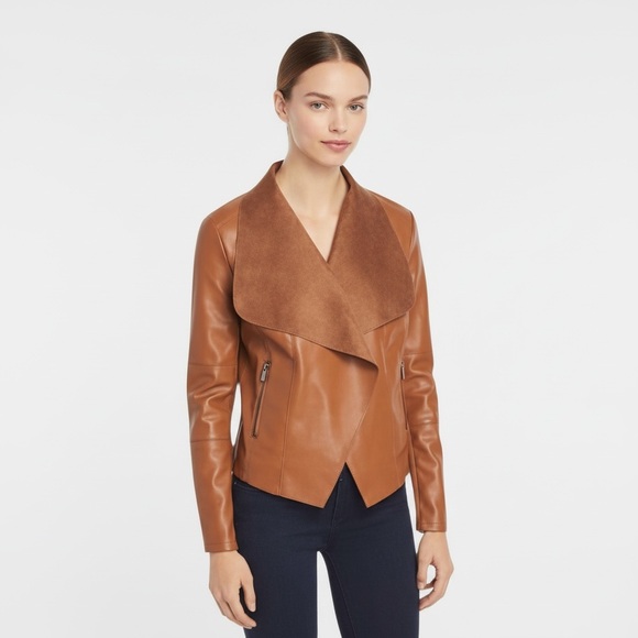 Escalier Faux Leather & Suede Open Front Moto Jacket - Picture 4 of 7